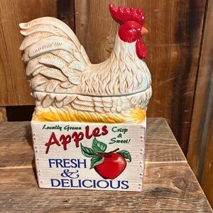 Rooster Ceramic Cookie Jar - Cream and Red